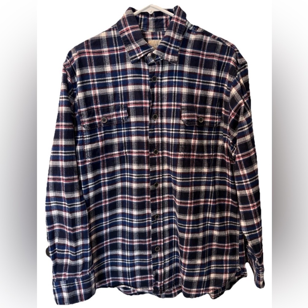JACHS NY BRAWNY HEAVY FLANNEL BUTTON DOWN SHIRT PLAID NAVY WHITE RED SZ L NWOT
